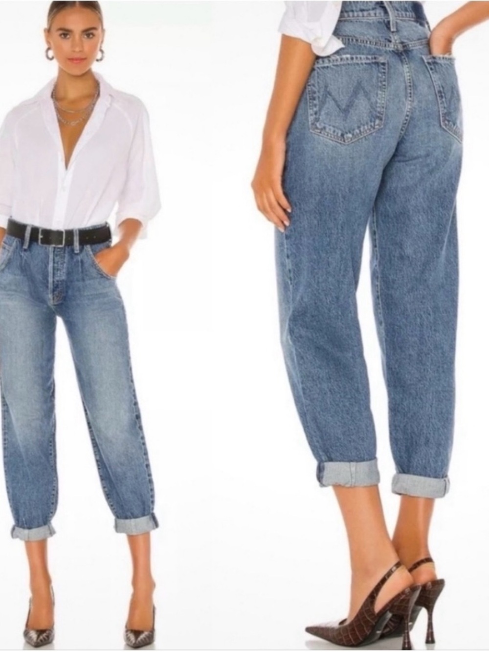 MOTHER Boyfriend Jeans in Mid Blue Wash